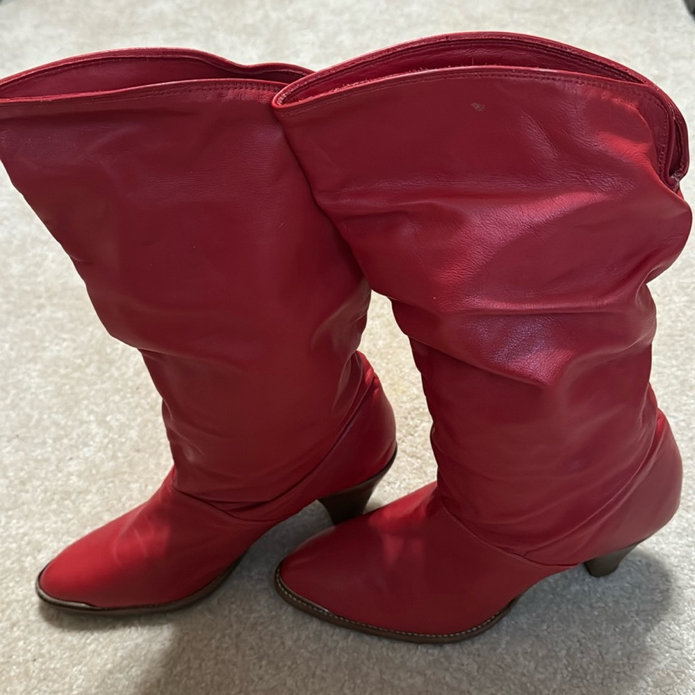 Red leather boots